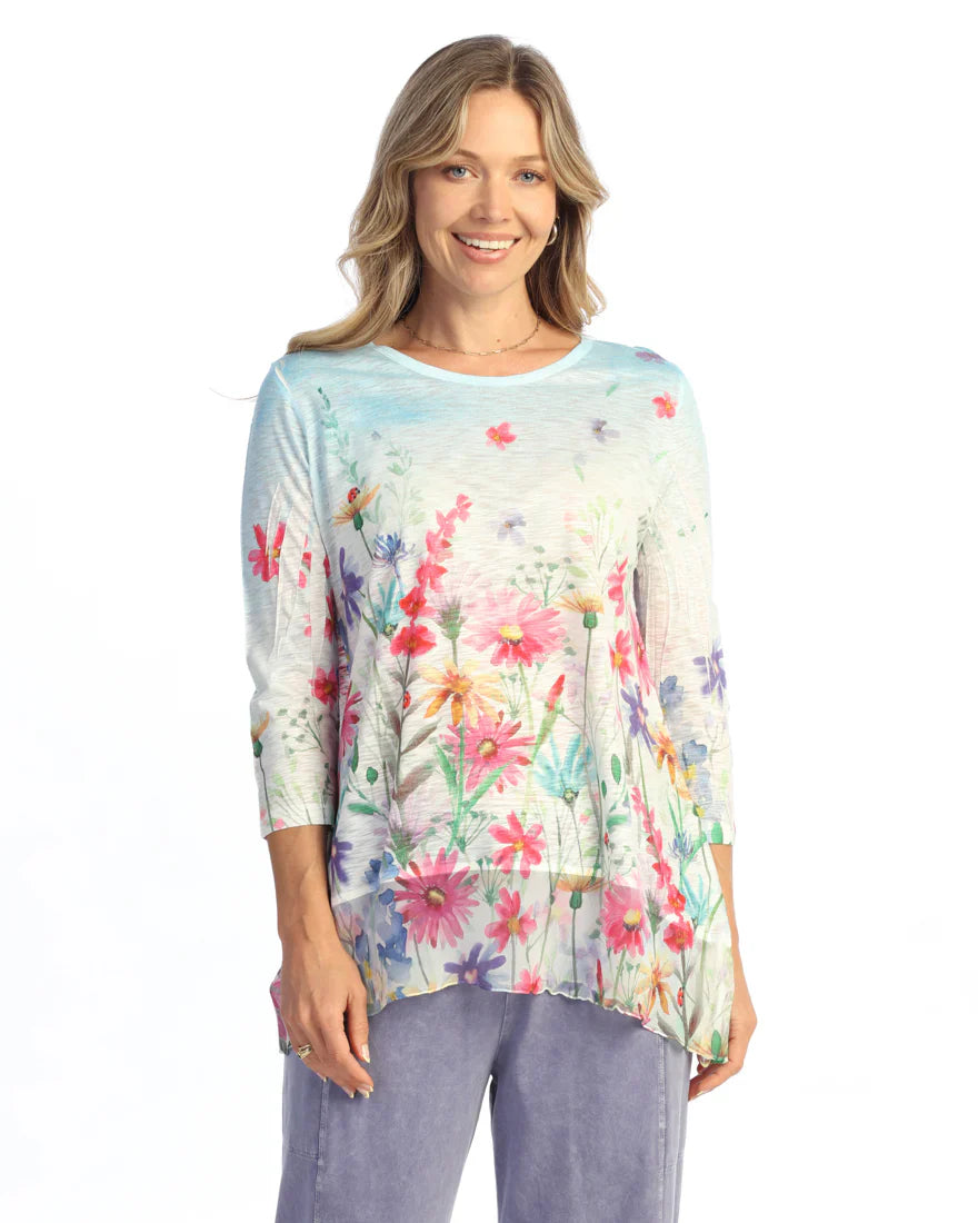 CHORUS WILDFLOWER SHEER HEM TUNIC TOP
