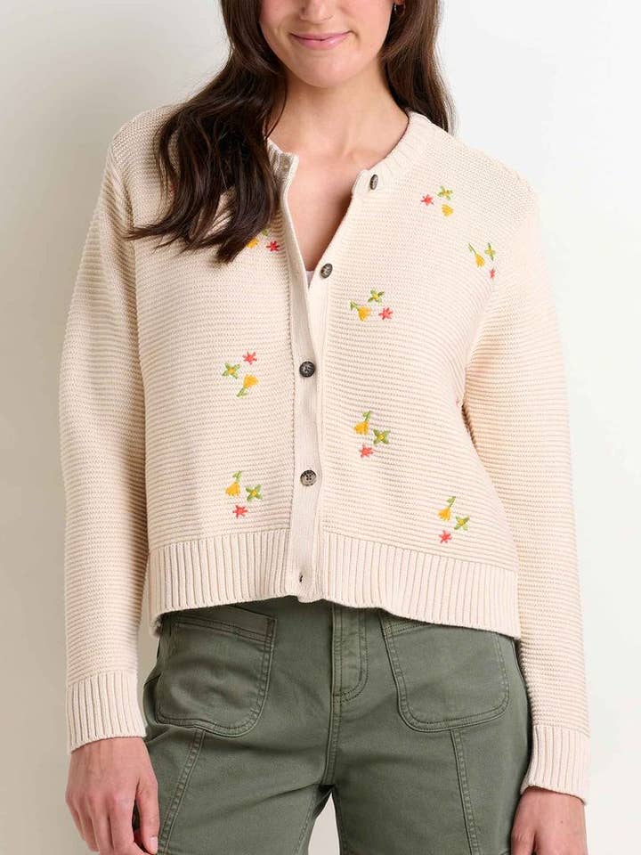BIANCA NATURAL EMBROIDERED CREW CARDIGAN