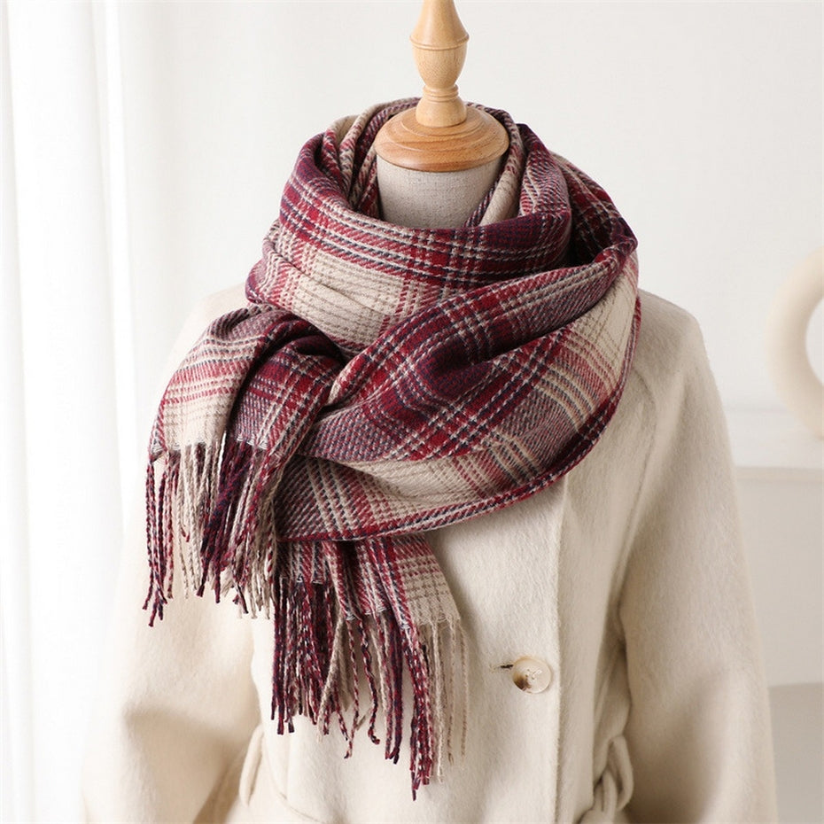 CRANBERRY & NATURAL PLAID SCARF