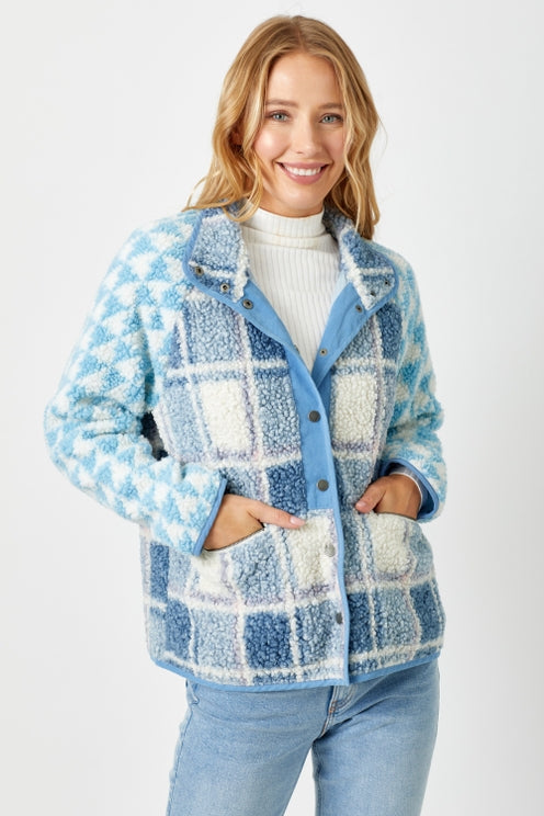 SNOW PROBLEM MIXED PRINT FLEECE JACKET