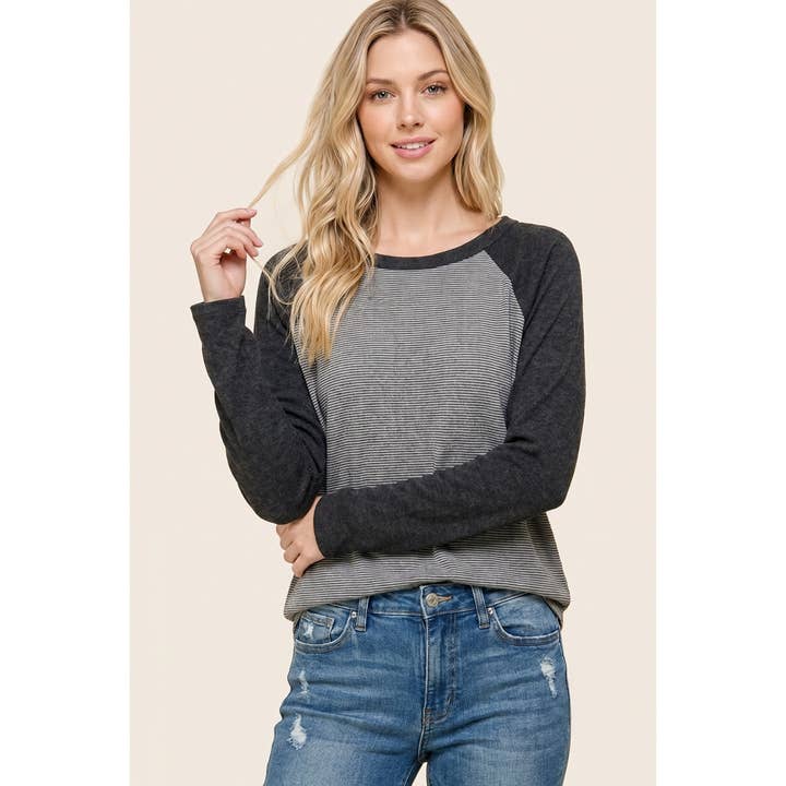 CHARCOAL PINSTRIPE COLOR BLOCK TOP