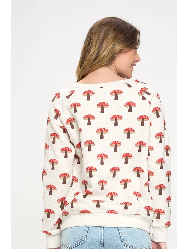 ALL OVER MUSHROOM PRINT CREW SWEATSHIRT