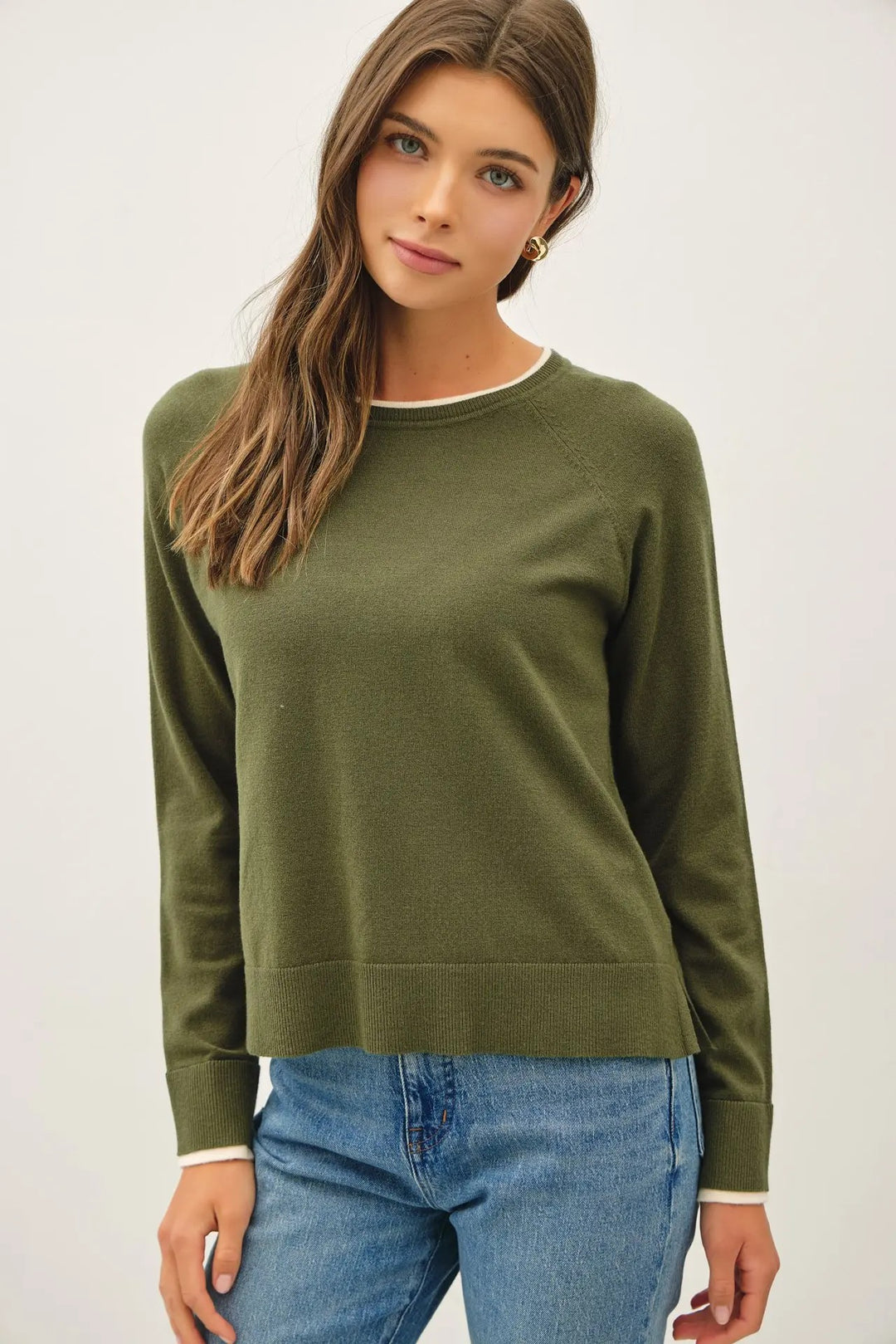 HEIDI WINTER GREEN RAGLAN SWEATER TOP