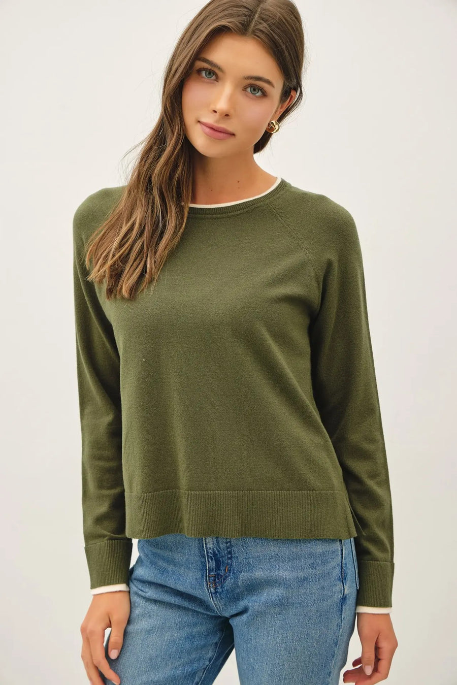 HEIDI WINTER GREEN RAGLAN SWEATER TOP
