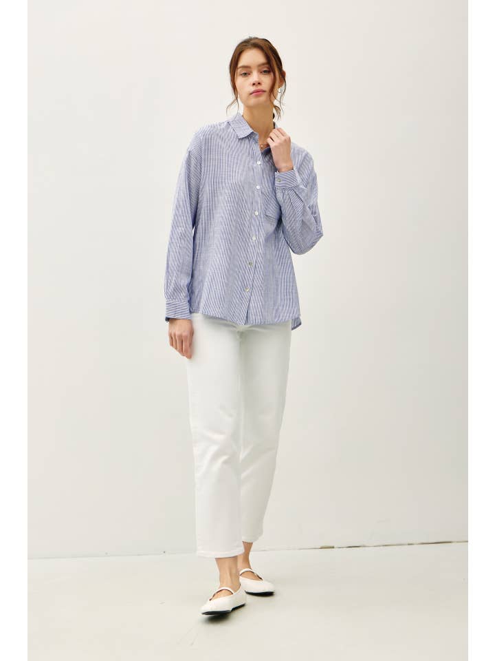 ERIKA INDIGO PINSTRIPE SHIRT
