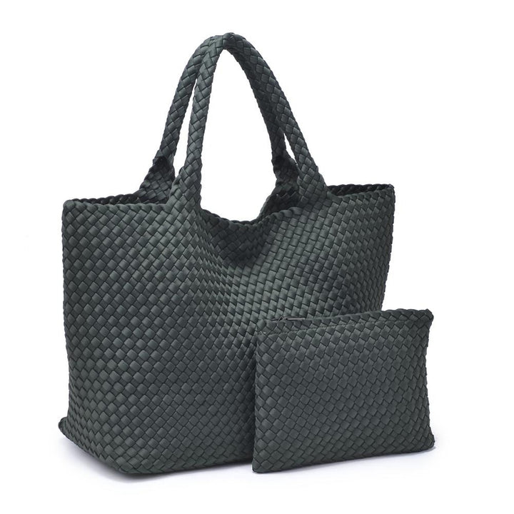 OLIVE PINE SKY'S THE LIMIT LARGE WOVEN TOTE BAG