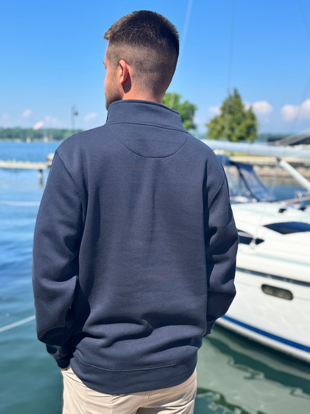 NAVY DOOR COUNTY PATCH QUARTER ZIP FLEECE