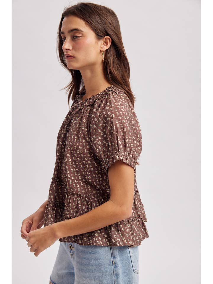 BRITT COCOA MINI FLORAL TOP