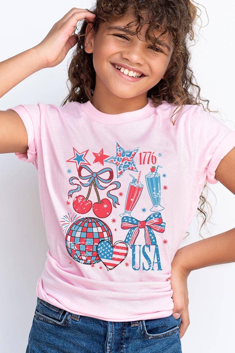 YOUTH PINK USA PARTY GRAPHIC T-SHIRT