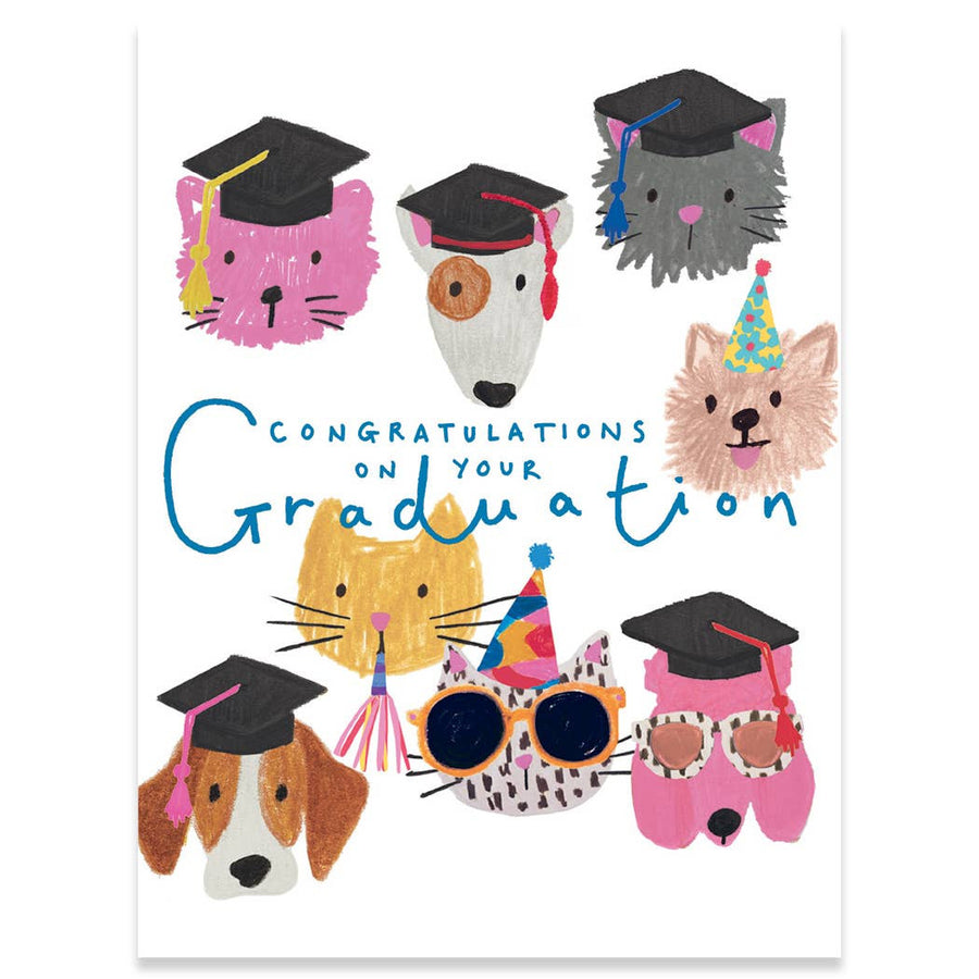 GRAD CATS AND DOGS GRADUATION GREETING CARD
