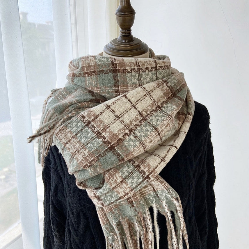 OATMEAL & SAGE PLAID SCARF
