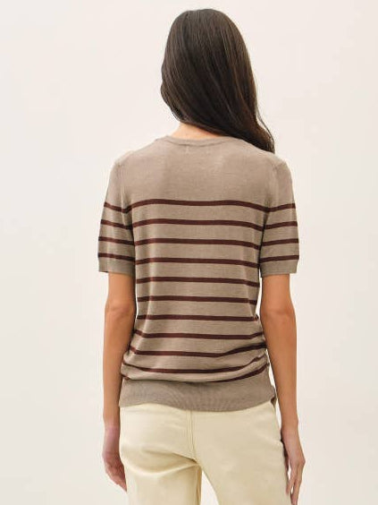 VIOLA HAZELNUT STRIPE SHORT SLEEVE SWEATER