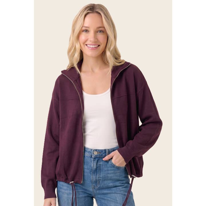 DARK PLUM DRAWSTRING SWEATER JACKET

