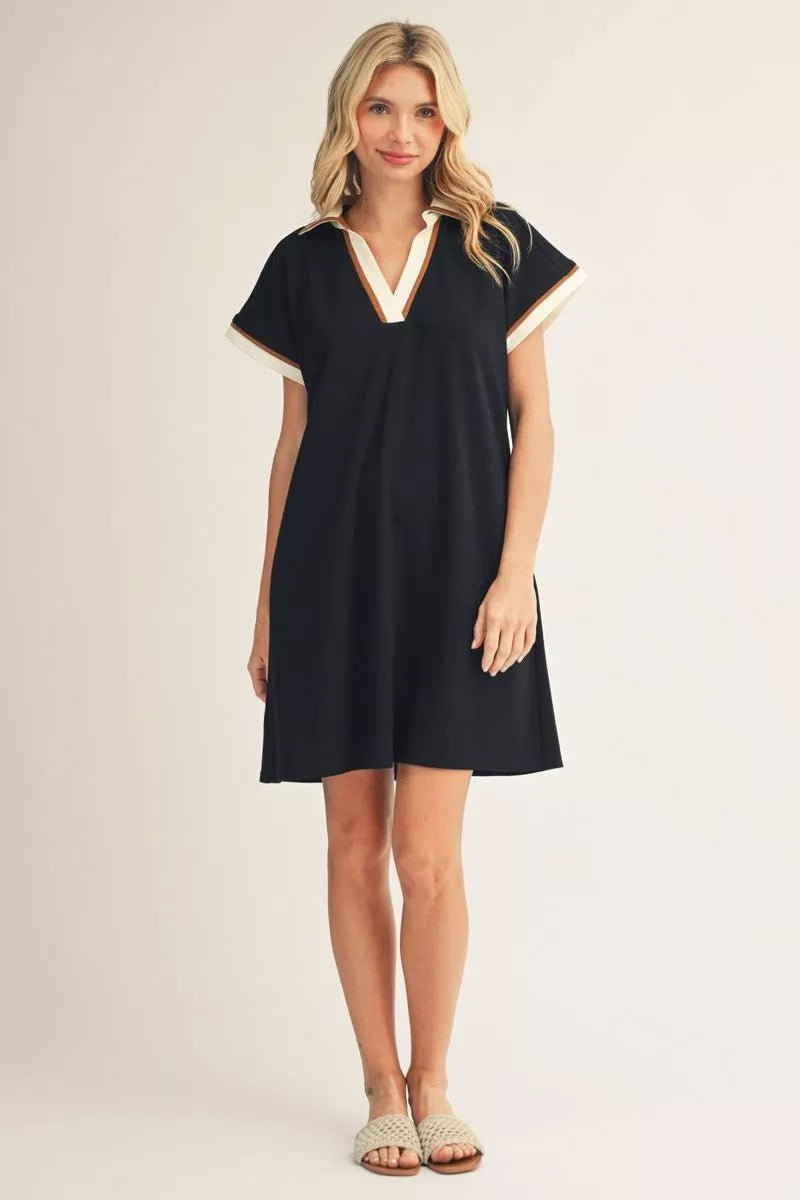 ALL PRO BLACK  KNIT POLO COLLAR DRESS