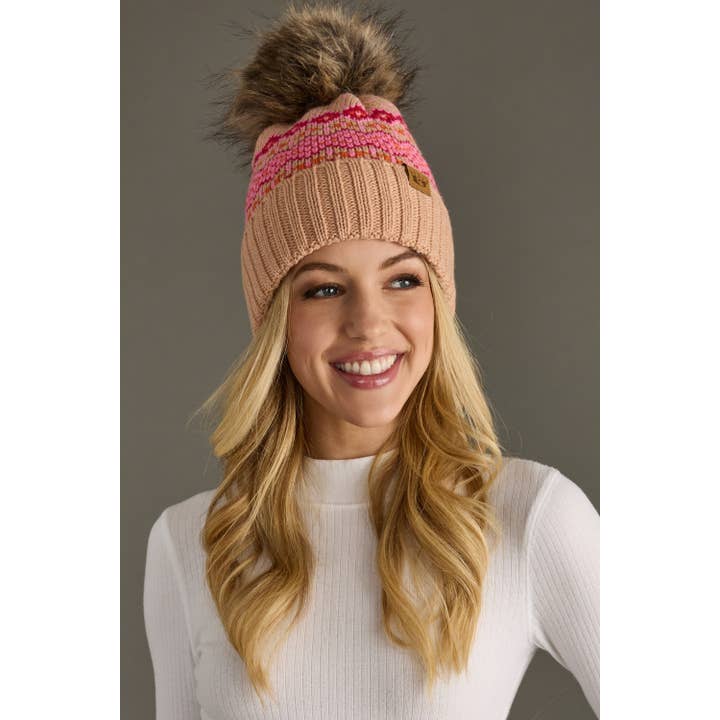 BLUSH, PINK & ORANGE POM BEANIE
