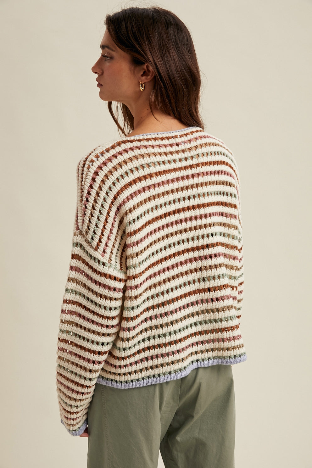 CARAMEL STRIPE CROCHET SWEATER
