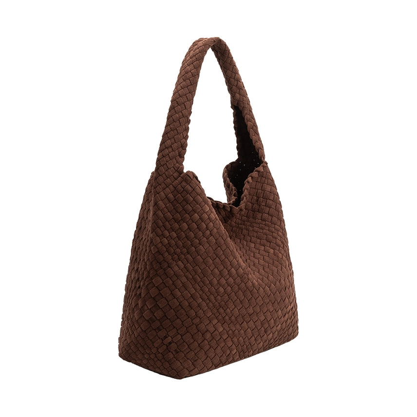 TOBACCO JOHANNA SUEDE VEGAN WOVEN SHOULDER BAG
