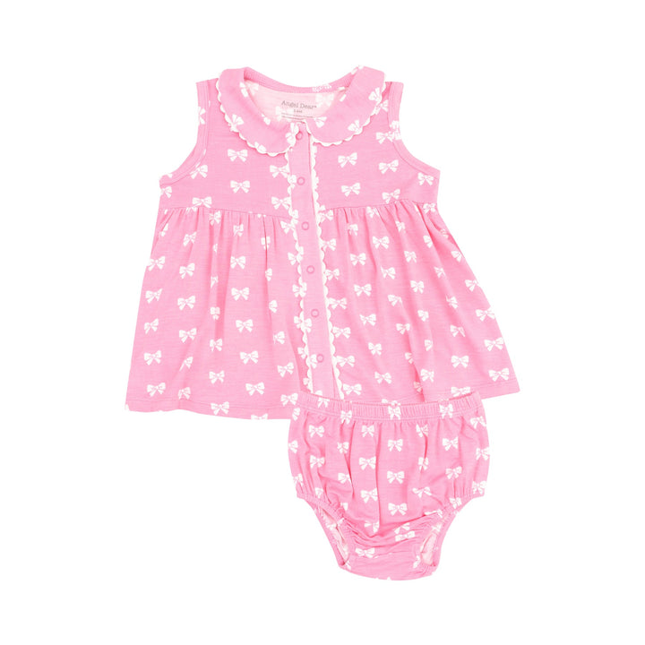 PINK BOWS DRESS WITH RIC RAC TRIM