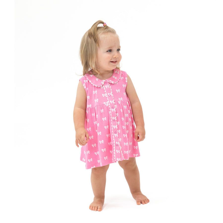 PINK BOWS DRESS WITH RIC RAC TRIM
