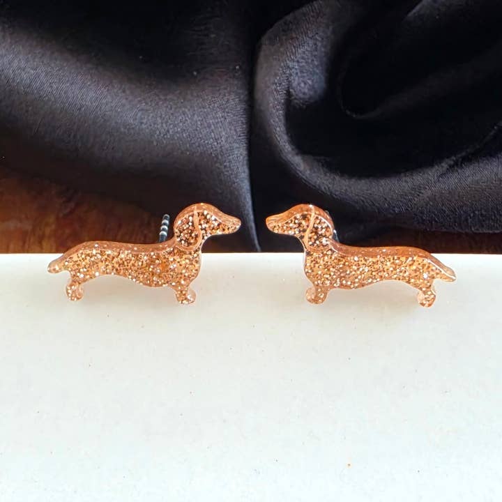 DAINTY DACHSHUNDS GLITTER STUD EARRINGS
