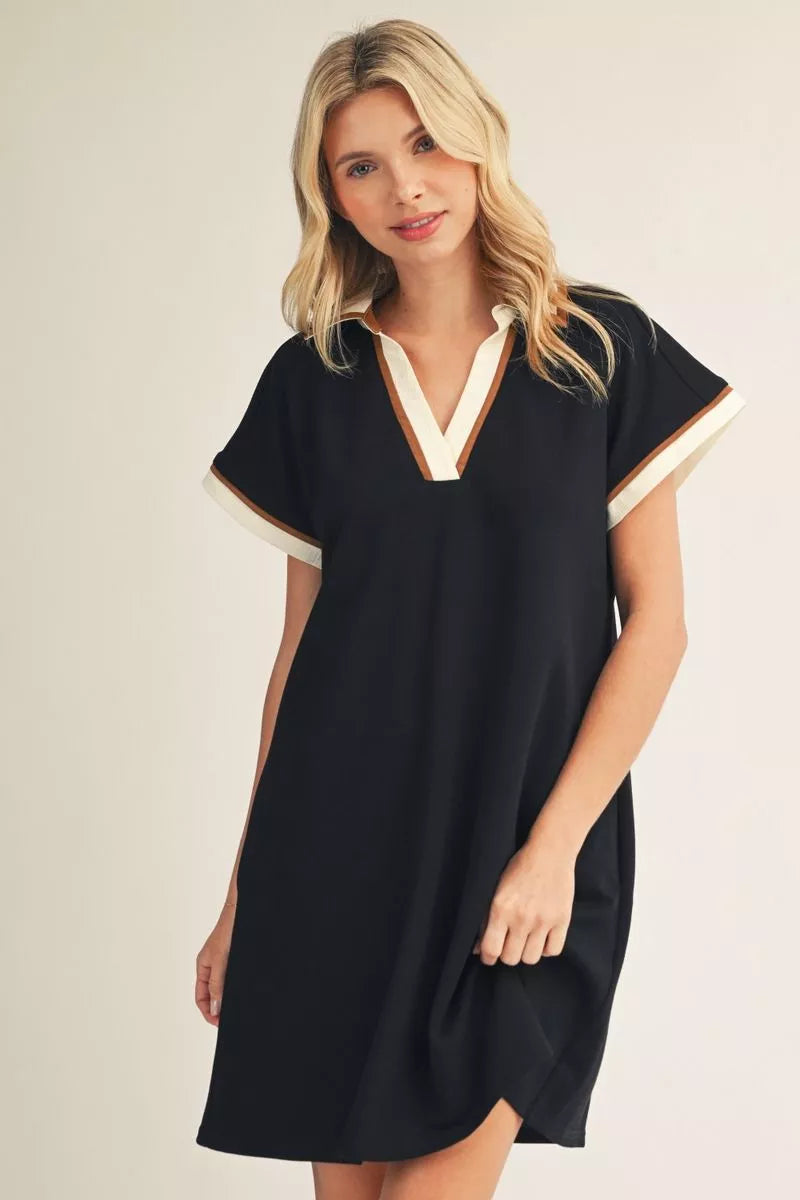 ALL PRO BLACK  KNIT POLO COLLAR DRESS