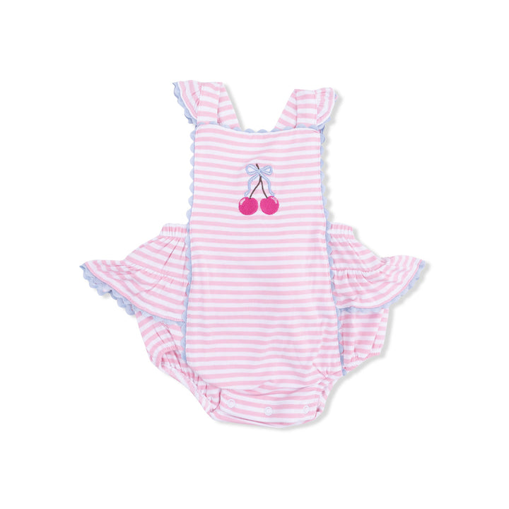 CHERRY STRIPE RIC RAC RUFFLE SUNSUIT