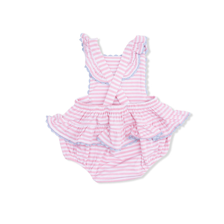 CHERRY STRIPE RIC RAC RUFFLE SUNSUIT
