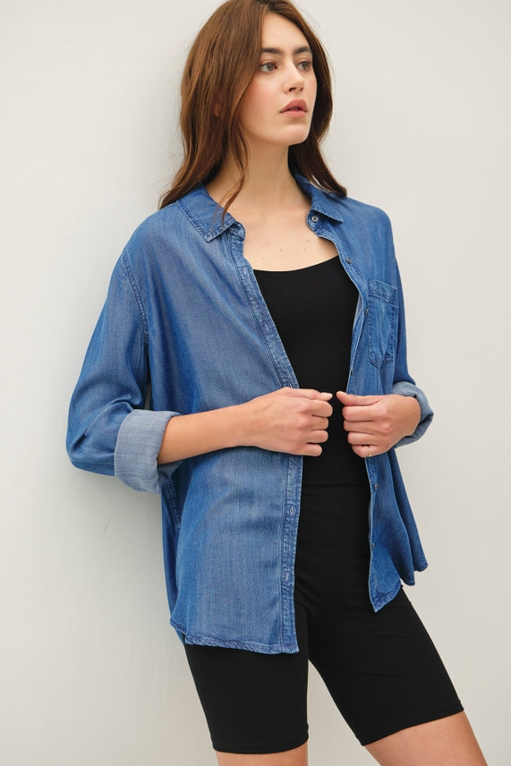 SAM MEDIUM WASH TENCEL DENIM SHIRT