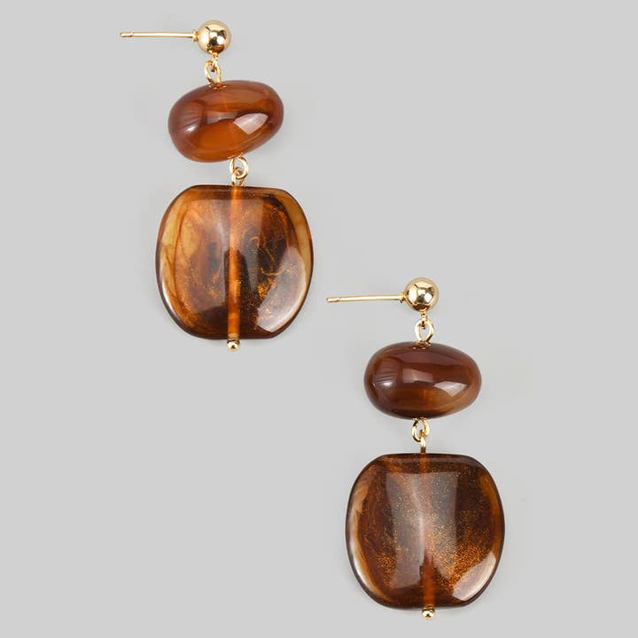 BROWN TORTOISE DANGLE POST EARRINGS
