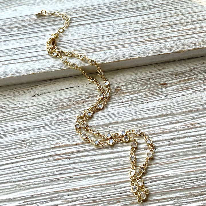 GOLD CLEAR CRYSTAL LAYERING NECKLACE
