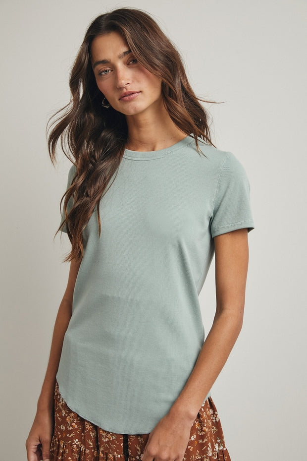 SAGE RIB KNIT SHORT SLEEVE TOP
