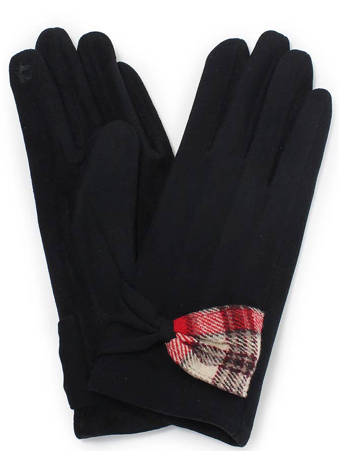 BLACK PLAID BOW GLOVES
