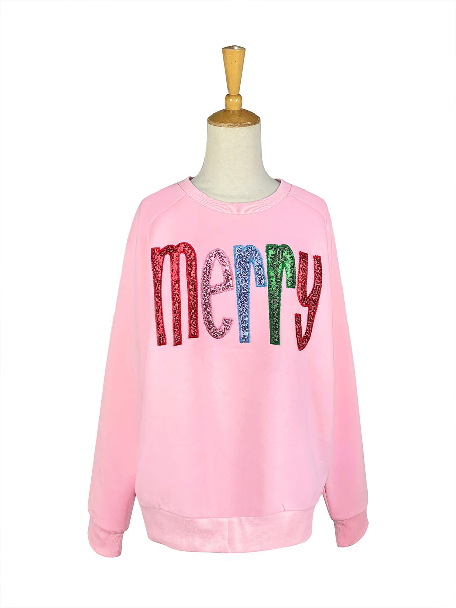 YOUTH PINK MERRY SEQUIN SWEATSHIRT
