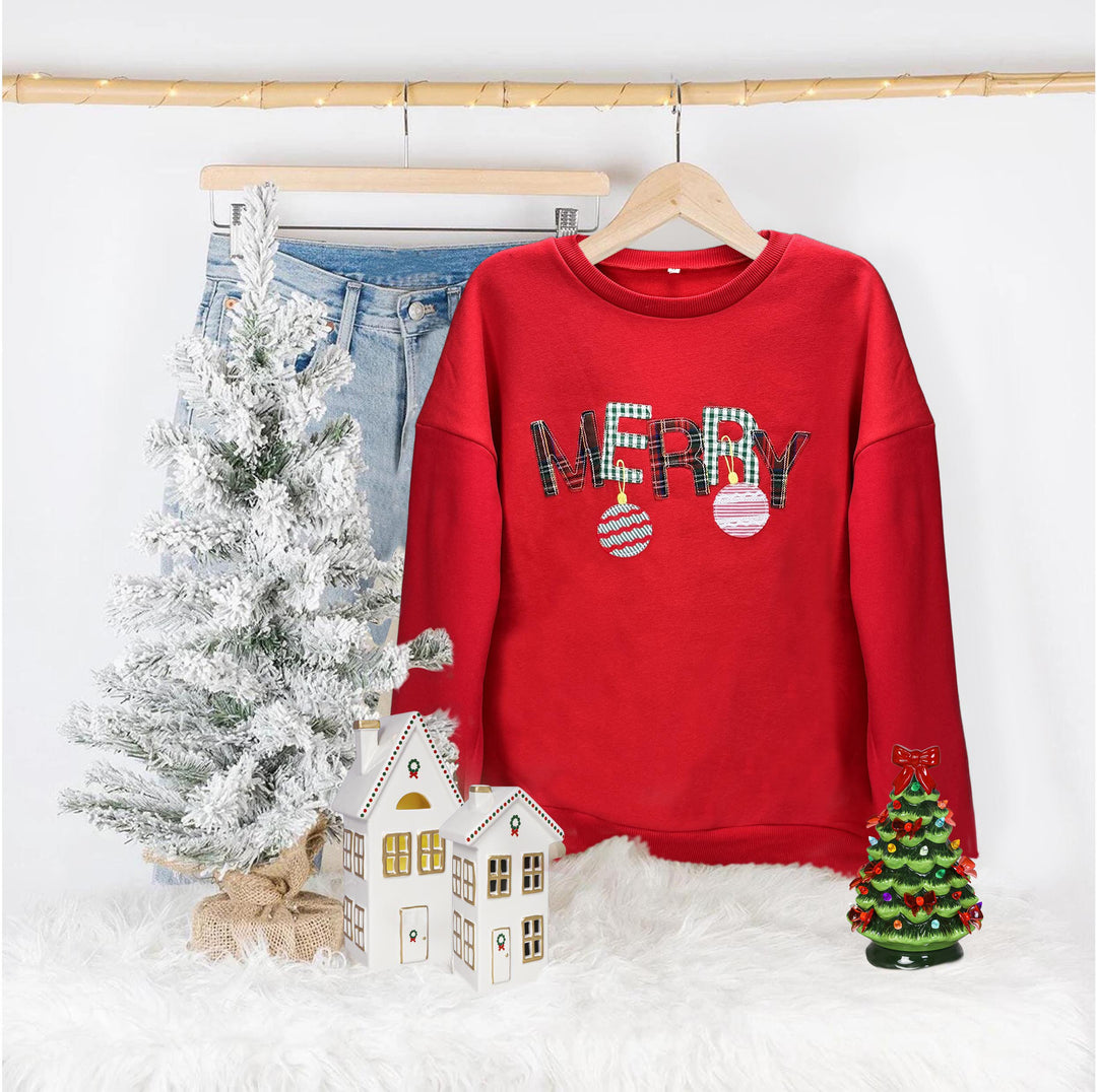 MERRY ORNAMENTS RED SWEATSHIRT