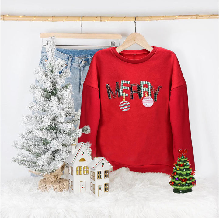 MERRY ORNAMENTS RED SWEATSHIRT