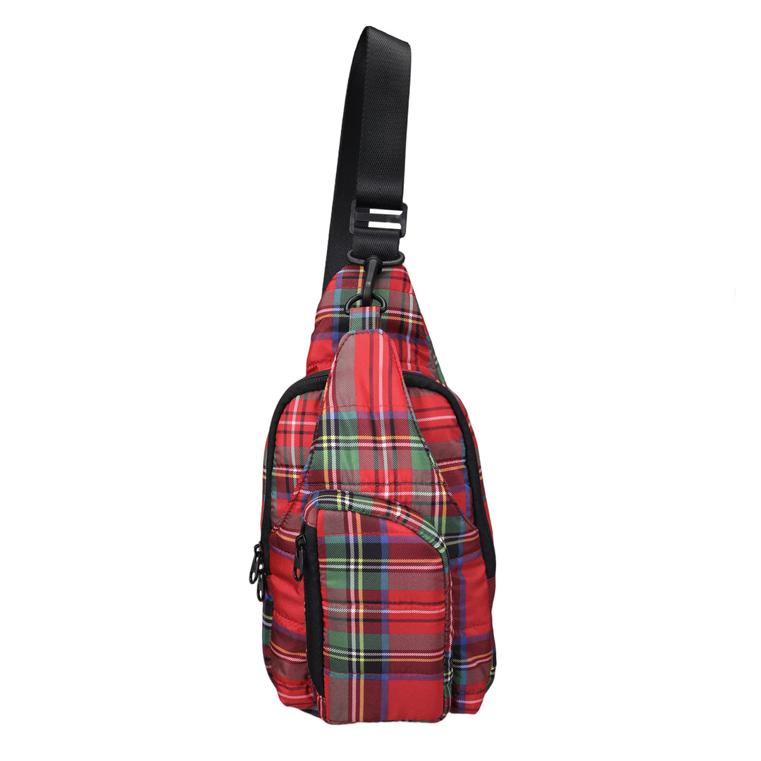 RUBY RED PLAID  SLING CROSSBODY