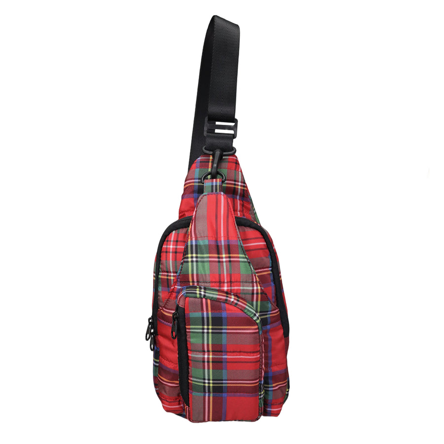 RUBY RED PLAID  SLING CROSSBODY
