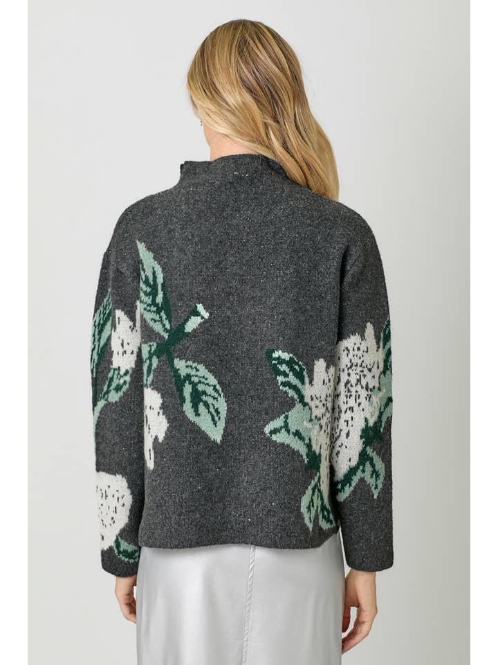 CHARCOAL FLORAL FUNNEL NECK SWEATER