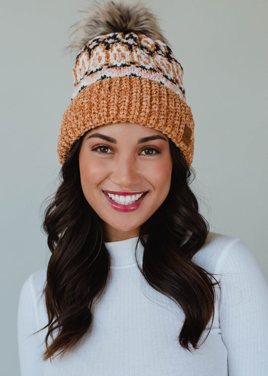 CAMEL MULTI FAIR ISLE POM HAT