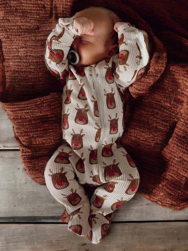 REINDEER WAFFLE FOOTIE ROMPER