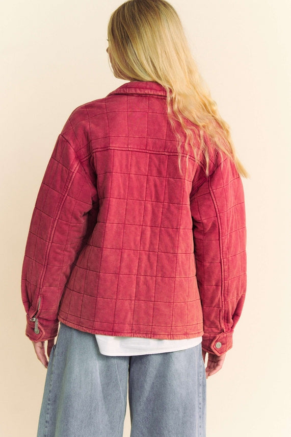 BRICK MINERAL WASH QUILTED KNIT SHACKET