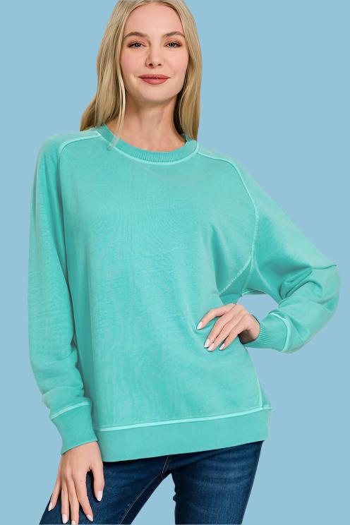 TURQUOISE FRENCH TERRY PULLOVER CREW