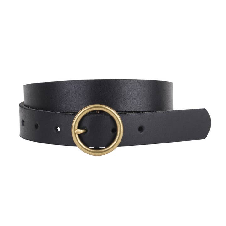 BLACK 1" BRASS BUCKLE BELT