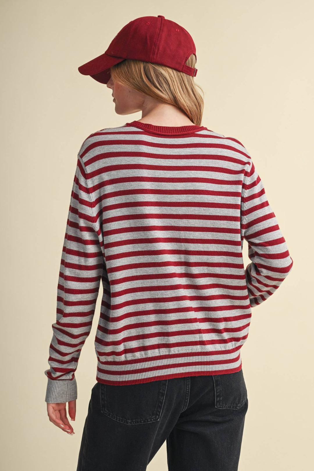 MAROON CAMPUS STRIPE CARDIGAN