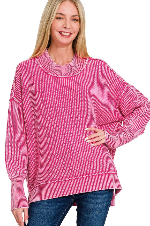 HOT PINK RELAXED RIB SWEATER
