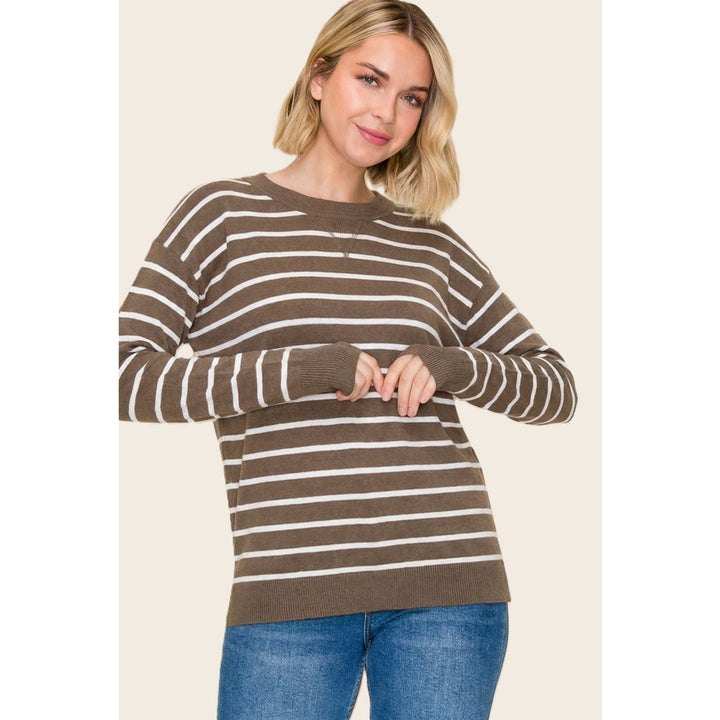 MOCHA EVERYDAY STRIPE CREW SWEATER