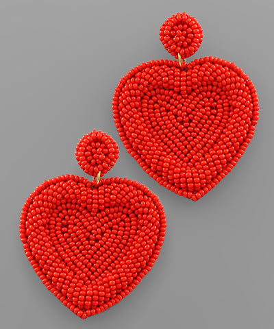 RED BEADED HEART EARRINGS
