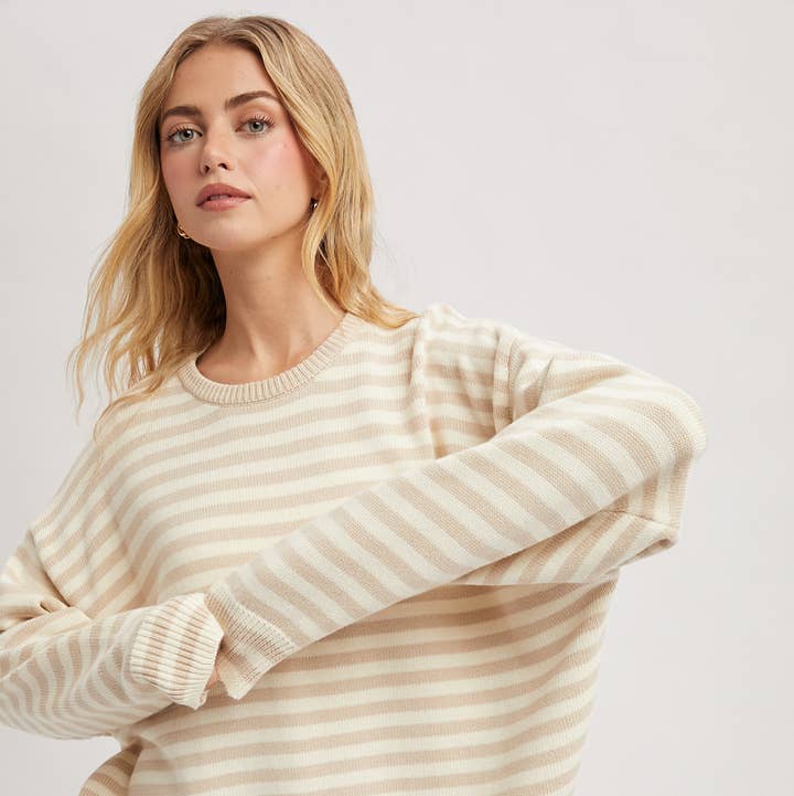 CHAMPAGNE & CREAM STRIPE RELAXED FIT SWEATER