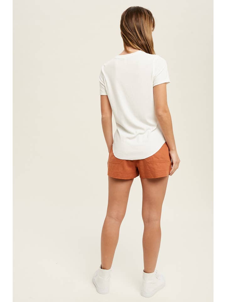 OFF WHITE RIB KNIT SHORT SLEEVE TOP