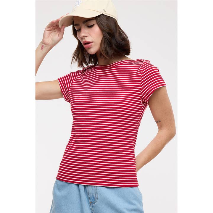 RUBY RED STRIPE BOATNECK TOP
